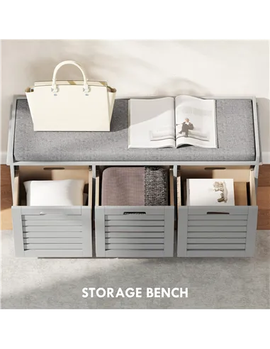 HOMCOM 3-Drawer Shoe Storage Bench - Grey