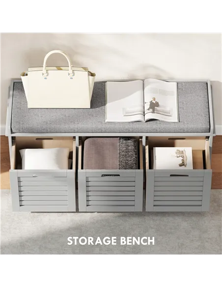 HOMCOM 3-Drawer Shoe Storage Bench - Grey