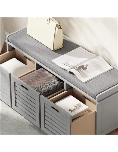 HOMCOM 3-Drawer Shoe Storage Bench - Grey