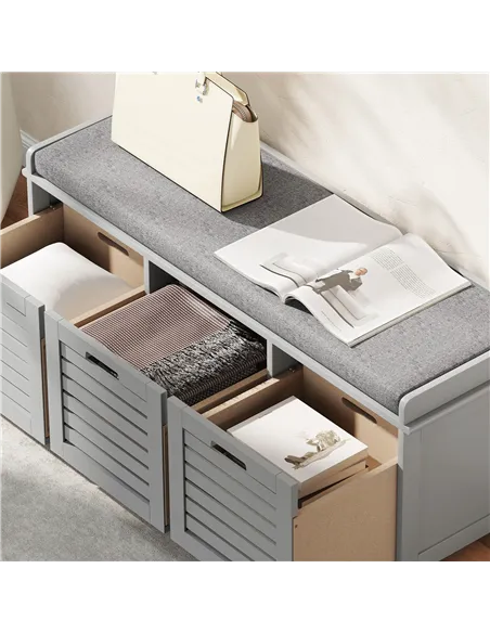 HOMCOM 3-Drawer Shoe Storage Bench - Grey