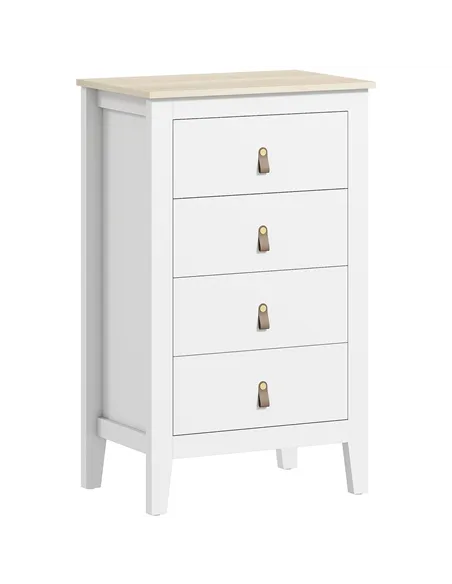 HOMCOM Bedroom Chest of Drawers, Modern 4 Drawer Dresser Cabinet with PU Leather Handles and Metal Runners for Living Room, Hall