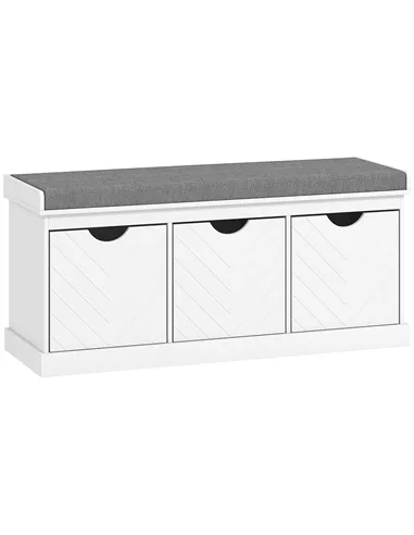 HOMCOM 3-Drawer Padded Shoe Bench with Breathable & Washable Linen-look Cover, White