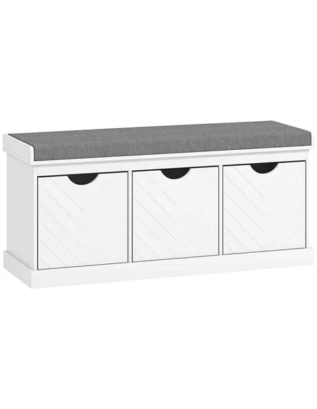 HOMCOM 3-Drawer Padded Shoe Bench with Breathable & Washable Linen-look Cover, White