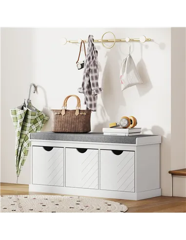 HOMCOM 3-Drawer Padded Shoe Bench with Breathable & Washable Linen-look Cover, White