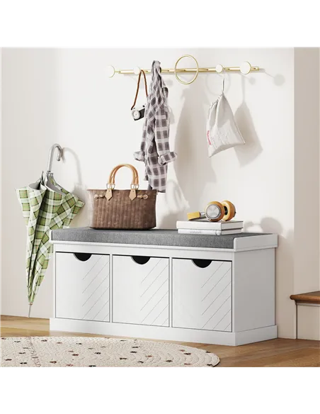 HOMCOM 3-Drawer Padded Shoe Bench with Breathable & Washable Linen-look Cover, White