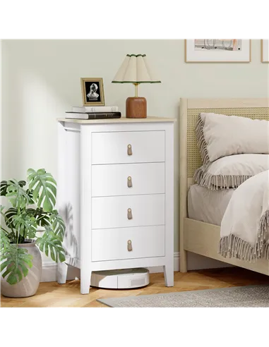 HOMCOM Bedroom Chest of Drawers, Modern 4 Drawer Dresser Cabinet with PU Leather Handles and Metal Runners for Living Room, Hall