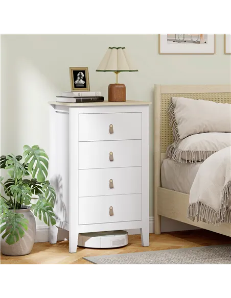 HOMCOM Bedroom Chest of Drawers, Modern 4 Drawer Dresser Cabinet with PU Leather Handles and Metal Runners for Living Room, Hall