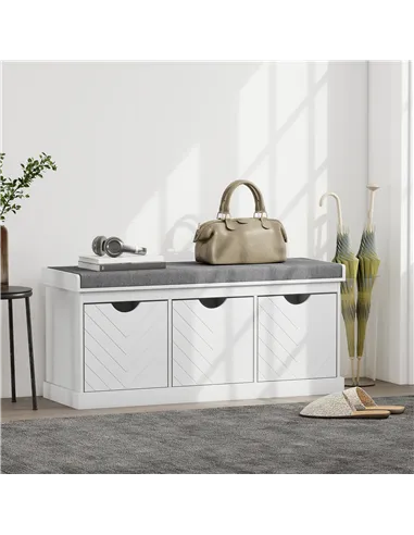 HOMCOM 3-Drawer Padded Shoe Bench with Breathable & Washable Linen-look Cover, White