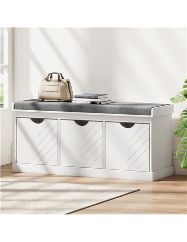 HOMCOM 3-Drawer Padded Shoe Bench with Breathable & Washable Linen-look Cover, White