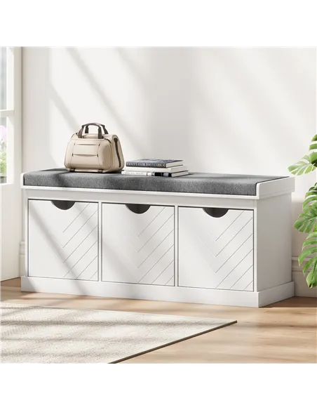 HOMCOM 3-Drawer Padded Shoe Bench with Breathable & Washable Linen-look Cover, White
