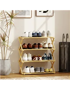 HOMCOM Four-Tier Folding Bamboo Shoe Rack - Natural Finish 2
