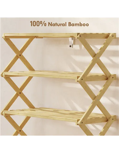 HOMCOM Four-Tier Folding Bamboo Shoe Rack - Natural Finish