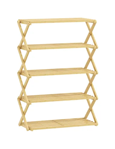 HOMCOM Five-Tier Folding Bamboo Shoe Rack - Natural Finish