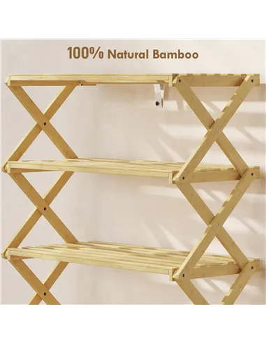 HOMCOM Five-Tier Folding Bamboo Shoe Rack - Natural Finish