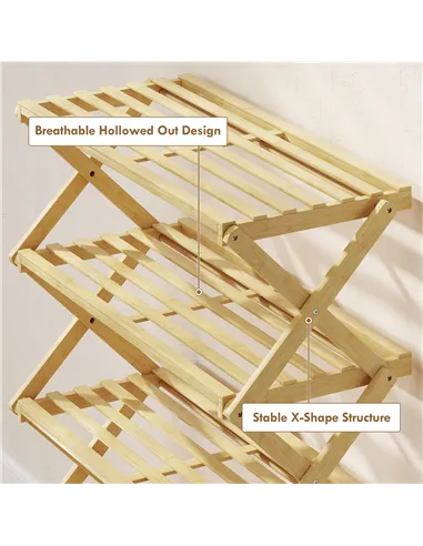 HOMCOM Five-Tier Folding Bamboo Shoe Rack - Natural Finish