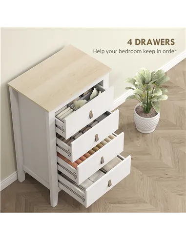 HOMCOM Bedroom Chest of Drawers, Modern 4 Drawer Dresser Cabinet with PU Leather Handles and Metal Runners for Living Room, Hall