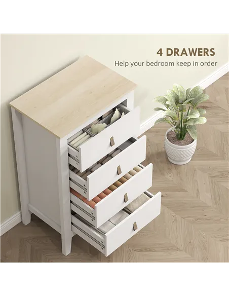 HOMCOM Bedroom Chest of Drawers, Modern 4 Drawer Dresser Cabinet with PU Leather Handles and Metal Runners for Living Room, Hall