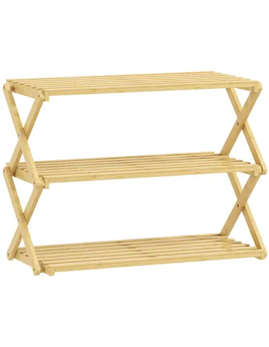 HOMCOM Three-Tier Folding Bamboo Shoe Rack - Natural Finish