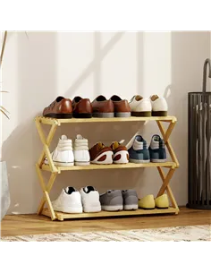 HOMCOM Three-Tier Folding Bamboo Shoe Rack - Natural Finish 2