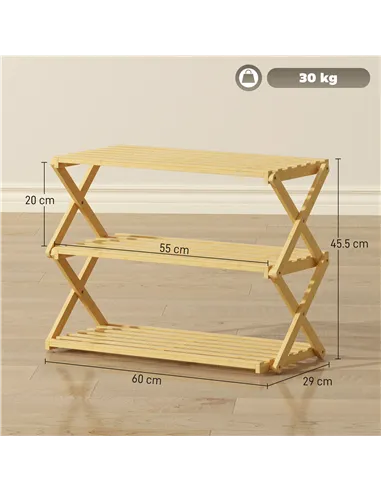 HOMCOM Three-Tier Folding Bamboo Shoe Rack - Natural Finish