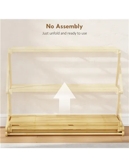HOMCOM Three-Tier Folding Bamboo Shoe Rack - Natural Finish