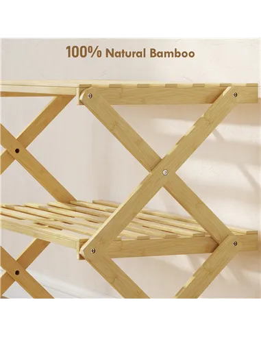 HOMCOM Three-Tier Folding Bamboo Shoe Rack - Natural Finish