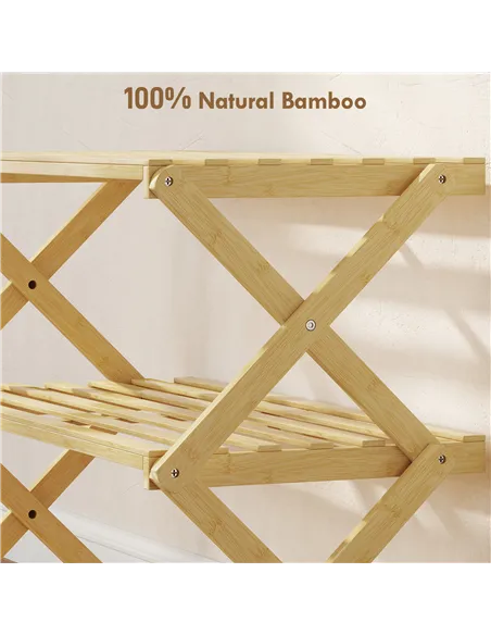 HOMCOM Three-Tier Folding Bamboo Shoe Rack - Natural Finish