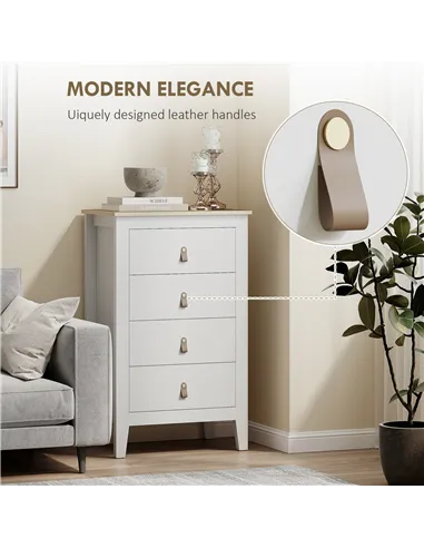 HOMCOM Bedroom Chest of Drawers, Modern 4 Drawer Dresser Cabinet with PU Leather Handles and Metal Runners for Living Room, Hall