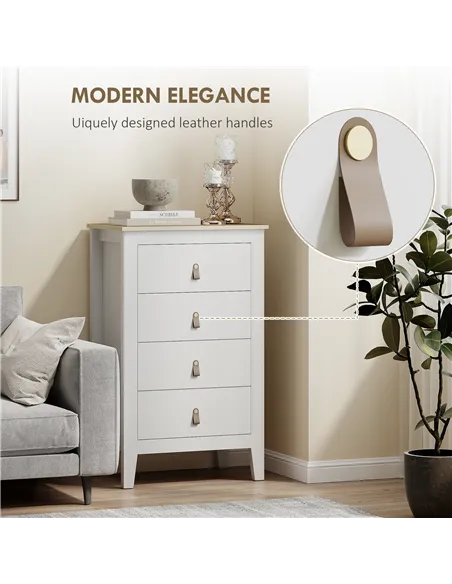 HOMCOM Bedroom Chest of Drawers, Modern 4 Drawer Dresser Cabinet with PU Leather Handles and Metal Runners for Living Room, Hall