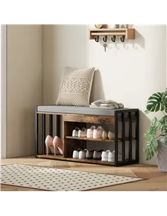 HOMCOM Shoe Storage with Seat, Upholstered Entryway Bench, Shoe Bench with 3 Open Shelves for Hallway, Rustic Brown 2