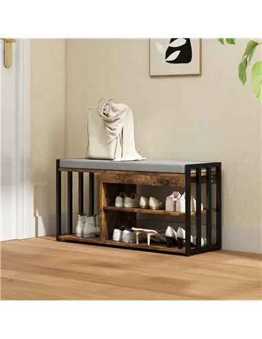 HOMCOM Shoe Storage with Seat, Upholstered Entryway Bench, Shoe Bench with 3 Open Shelves for Hallway, Rustic Brown