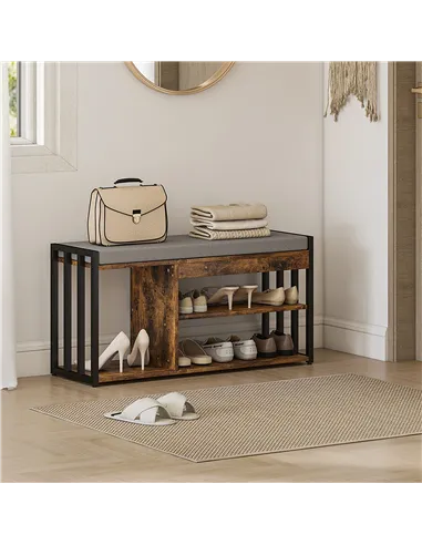 HOMCOM Shoe Storage with Seat, Upholstered Entryway Bench, Shoe Bench with 3 Open Shelves for Hallway, Rustic Brown