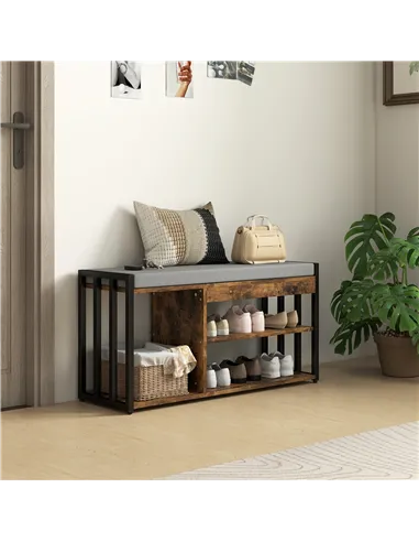 HOMCOM Shoe Storage with Seat, Upholstered Entryway Bench, Shoe Bench with 3 Open Shelves for Hallway, Rustic Brown