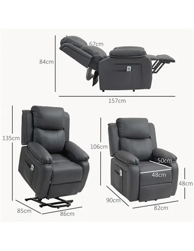 HOMCOM Riser and Recliner Chair with Massage, Power Lift Recliner Chair for Elderly with Remote Control, Extended Footrest, Dual
