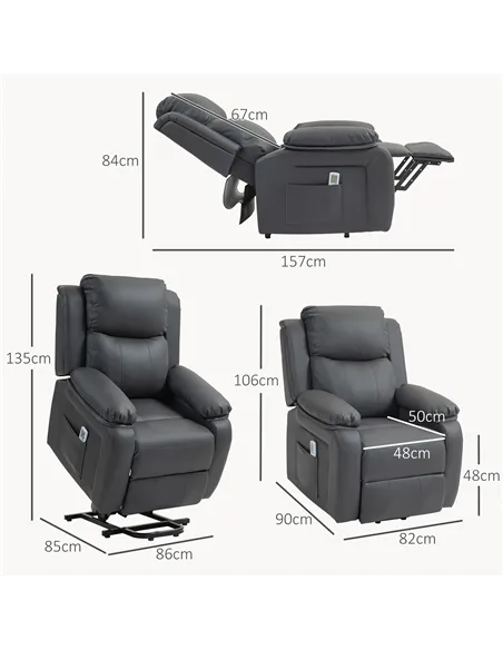 HOMCOM Riser and Recliner Chair with Massage, Power Lift Recliner Chair for Elderly with Remote Control, Extended Footrest, Dual