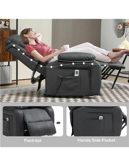 HOMCOM Riser and Recliner Chair with Massage, Power Lift Recliner Chair for Elderly with Remote Control, Extended Footrest, Dual