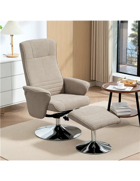HOMCOM Swivel Recliner Chair with Footstool, Velvet Recliner Armchair with Ottoman, Steel Base, Upholstered Reclining Chair for 