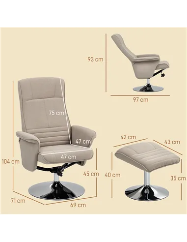 HOMCOM Swivel Recliner Chair with Footstool, Velvet Recliner Armchair with Ottoman, Steel Base, Upholstered Reclining Chair for 