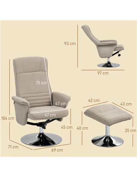 HOMCOM Swivel Recliner Chair with Footstool, Velvet Recliner Armchair with Ottoman, Steel Base, Upholstered Reclining Chair for 