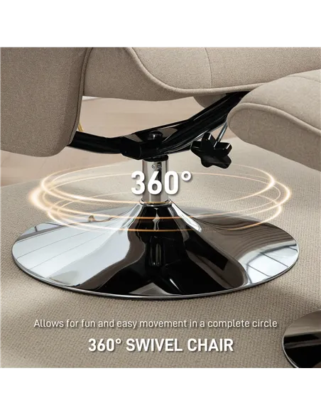 HOMCOM Swivel Recliner Chair with Footstool, Velvet Recliner Armchair with Ottoman, Steel Base, Upholstered Reclining Chair for 