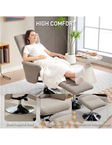 HOMCOM Swivel Recliner Chair with Footstool, Velvet Recliner Armchair with Ottoman, Steel Base, Upholstered Reclining Chair for 