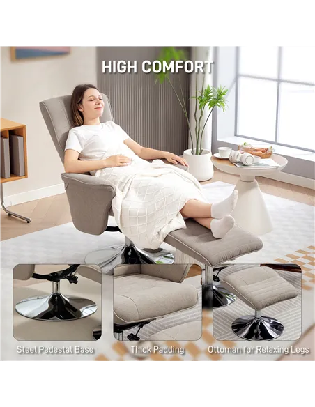 HOMCOM Swivel Recliner Chair with Footstool, Velvet Recliner Armchair with Ottoman, Steel Base, Upholstered Reclining Chair for 