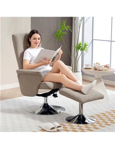 HOMCOM Swivel Recliner Chair with Footstool, Velvet Recliner Armchair with Ottoman, Steel Base, Upholstered Reclining Chair for 