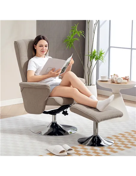 HOMCOM Swivel Recliner Chair with Footstool, Velvet Recliner Armchair with Ottoman, Steel Base, Upholstered Reclining Chair for 