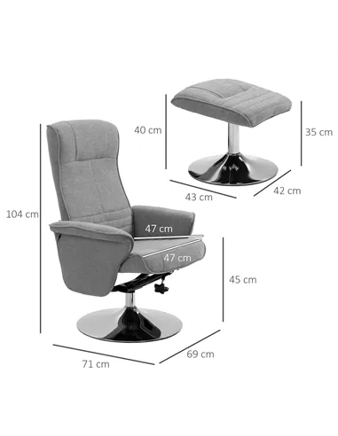 HOMCOM Swivel Recliner Chair with Footstool, Velvet Recliner Armchair with Ottoman, Steel Base, Upholstered Reclining Chair for 