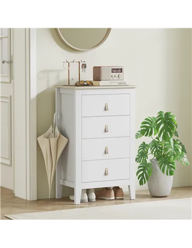 HOMCOM Bedroom Chest of Drawers, Modern 4 Drawer Dresser Cabinet with PU Leather Handles and Metal Runners for Living Room, Hall