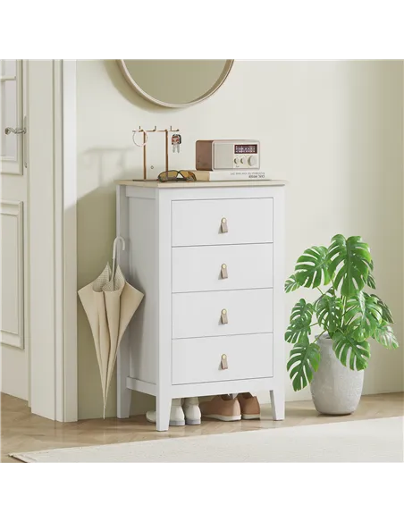 HOMCOM Bedroom Chest of Drawers, Modern 4 Drawer Dresser Cabinet with PU Leather Handles and Metal Runners for Living Room, Hall