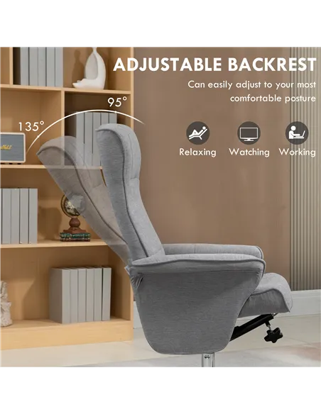 HOMCOM Swivel Recliner Chair with Footstool, Velvet Recliner Armchair with Ottoman, Steel Base, Upholstered Reclining Chair for 