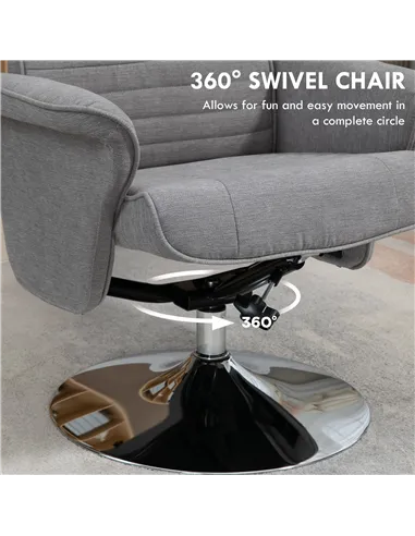 HOMCOM Swivel Recliner Chair with Footstool, Velvet Recliner Armchair with Ottoman, Steel Base, Upholstered Reclining Chair for 