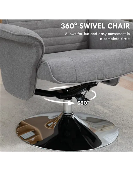 HOMCOM Swivel Recliner Chair with Footstool, Velvet Recliner Armchair with Ottoman, Steel Base, Upholstered Reclining Chair for 